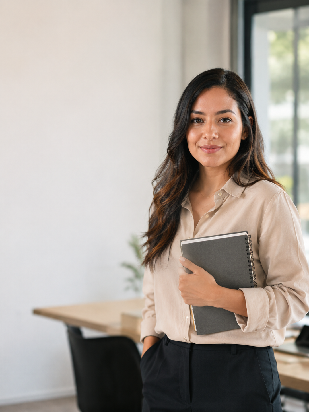 Profissional sorrindo em ambiente de trabalho